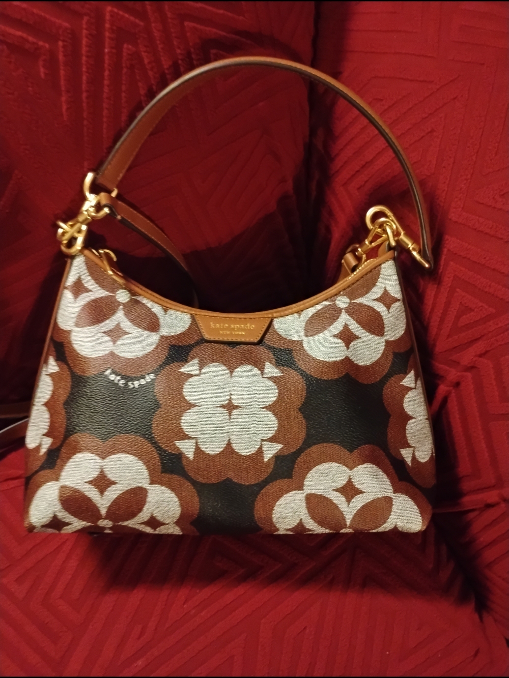 kate spade Brown Floral-Print Shoulder Bag 13x9,  23 in Cross body strap incl.